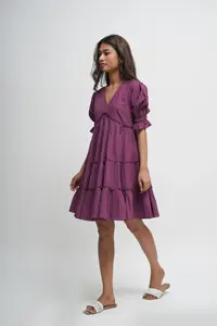 เดรสแม็กซี่ผ้าฝ้าย100% ชุดเดรสแขนสั้นผ้าคอตตอนสีม่วงสไตล์โบฮีเมียนลำลองผ้ายืดสำหรับฤดูร้อนเดรสไซส์ใหญ่พิเศษ - Product Image 2