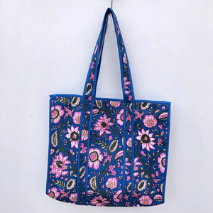 Venta directa de fábrica elegante bolso de mano de lino bloque de mano impreso acolchado de algodón suave bolso de noche acolchado - Product Image 1