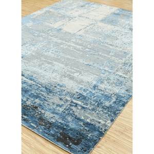 Tapis Tattvam bleu noué à la main en laine et soie de bambou LRB-9032 pour salon/chambre, motif abstrait rectangulaire, fabriqué en coton - Product Image 2