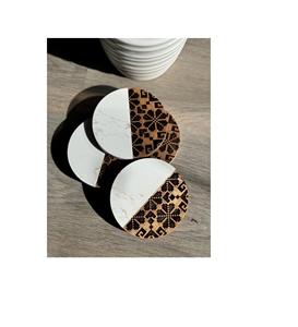 Sous-verre en marbre et bois de qualité supérieure, durable, 10 mm d'épaisseur, 400 mm de diamètre, design moderne et luxueux pour tasses et mugs lourds, usage quotidien - Product Image 1