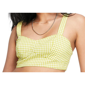 Top Corto Giallo a Quadretti Gingham Topshop Taglia XS Traspirante ed Elastico con Colletto a Fiocco Stile Basic e Trendy per Uso Quotidiano - Product Image 2
