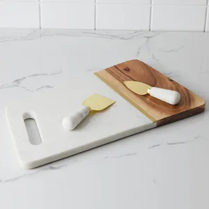 Plateau de service à fromage en marbre et bois d'acacia de qualité supérieure pour le fromage, les viandes, les apéritifs et la cuisine domestique | Fournisseur en gros OEM - Product Image 4