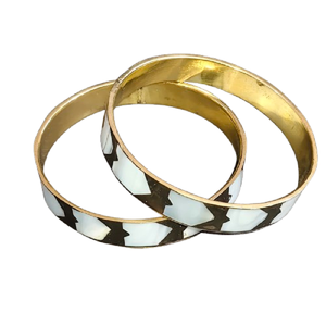 Vintage-Style Pair Resin Bangles <b>Hand</b>-Inlaid <b>White</b> Bone Waterproof Eco-Friendly Durable Handmade Glazed Finish Irregular Shape - Product Image 1