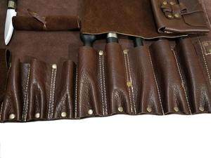 Sacs à outils de chef en cuir véritable de haute qualité, multi-poches, fabrication artisanale, sangles réglables, enroulable, rangement pour couteaux - Product Image 6
