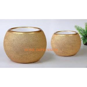 Lot de 2 vases à fleurs ronds en métal couleur or faits à la main vintage design classique fantaisie décoration pots de fleurs et vase d'indien - Product Image 1