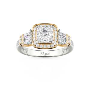 Bague Jeulia à trois pierres en diamant taille princesse avec halo, en argent sterling plaqué or - Product Image 3