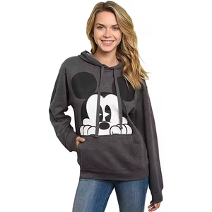 <strong>Mickey</strong> <strong>Mouse</strong> Hoodie Gray Cotton Pullover <strong>Sweatshirt</strong> With Pockets Character Print Front Design Autumn Casual Wear - Product Image 1