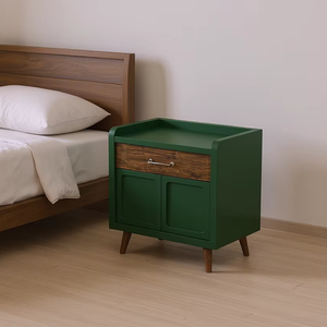 100% Mesita de noche de color verde oliva de diseño moderno de madera de teca para muebles de dormitorio, muebles para el hogar - Product Image 1