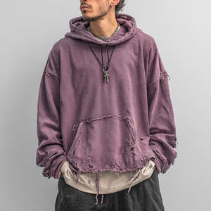 Sudadera con Capucha Extra Grande para Hombre, Estilo Desgastado, con Bordado y Lavado Ácido, Ropa Urbana Ecológica - Product Image 3
