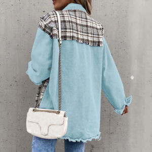 Chaqueta vaquera de algodón recortada azul claro al por mayor de Pakistán para mujer, pantalones vaqueros transpirables de manga larga para Otoño e Invierno - Product Image 4