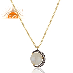 Collar con colgante de piedras preciosas de Luna arcoíris y circonita cúbica chapada en oro de 18 quilates de plata de ley superventas, joyería fina Demi - Product Image 2
