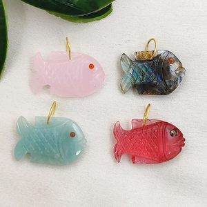 Colgante de Pez de Amazonita, Amuletos Tallados a Mano con Forma de Pez de Amazonita para la Fabricación de Joyas, Argolla Plateada Chapada en Oro, Colgantes al por Mayor - Product Image 4