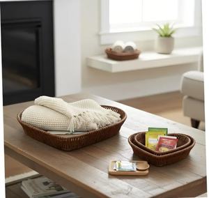 Ensemble de 3 plateaux en rotin en forme de cœur faits à la main - Bols de service et de rangement décoratifs en osier naturel fabriqués au Vietnam - Product Image 5