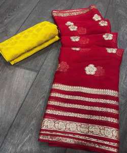 Lo último en ropa formal de Sari de lino con bordado Zari para reuniones de oficina, ropa de oficina, Sari de rayón con patrón para días de trabajo. - Product Image 5