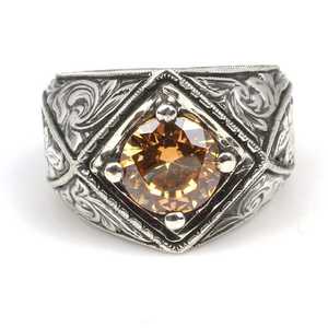 925 Sterling Silver Men's Religious Gemstone <b>Ring</b> Yellow Citrine Stone Set Claw Inlay Cross Square Design Plating <b>Craft</b> Gift - Product Image 5