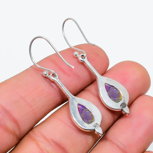 Pendientes de lágrima de Plata de Ley 925 hechos a mano, precio barato, piedras preciosas, cobre, púrpura, turquesa, Pendientes colgantes de moda al por mayor - Product Image 4