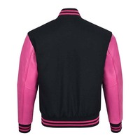 Blousons de baseball varsity pour hommes en toile enduite de cuir et de laine noirs et roses, design personnalisé, logo sur mesure, style urbain, hiver