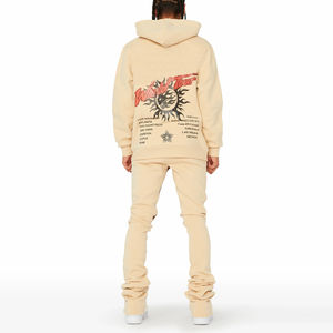 Sudadera con capucha de algodón 100% hecha a medida y conjunto de pantalones de chándal acampanados nueva llegada estilo clásico hombres lavado ácido chándal acampanado - Product Image 2