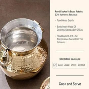 100% latón puro Patila olla de cocina martillado pulido 2 litros Handi latón dorado Bhagona/Tapeli con utensilios de cocina de fondo pesado - Product Image 5