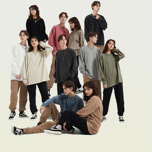 เสื้อยืดผ้าฝ้าย100% สีพื้นสำหรับผู้ชายย้อนยุค310กรัมฟอกสีได้ทรงหลวม - Product Image 1