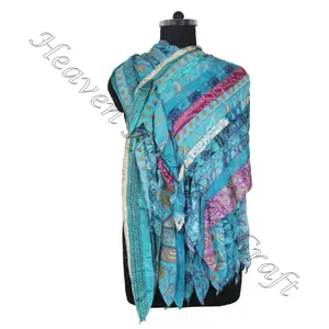 Recycelte Seide Sari 15 Streifen Boho Gypsy Hippie Style Stolen Recycelt Großhandel Hersteller aus Indien Sari Patches Reversible