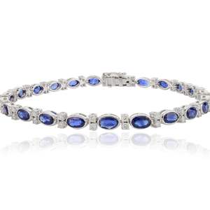 Bracelet tennis en or blanc massif 18 carats, best-seller, avec saphir bleu ovale naturel et diamants, bijoux de mariage tendance, vente en gros - Product Image 1