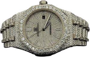 นาฬิกาข้อมือผู้ชายหรูหรา ทำมือ ประดับเพชรโมอิสซาไนต์ หน้าปัดใหญ่ VVS ทองคำ ดีไซน์แบบ Audemar ฝังเพชรเต็มเรือน ตัวเรือนเงิน กลไกอัตโนมัติ กระจกแซฟไฟร์ แสดงผลแบบอนาล็อก - Product Image 2