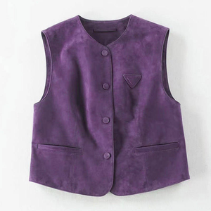 <b>Men's</b> Fashionable Solid Eco-Friendly Genuine Leather Biker Vest Casual Outerwear - Product Image 1