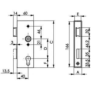 AMF Schlosskasten 141U Furniture <b>Locks</b> Blank DIN Links/Rechts A40xB60xC173mm Dornma 40mm - Product Image 3