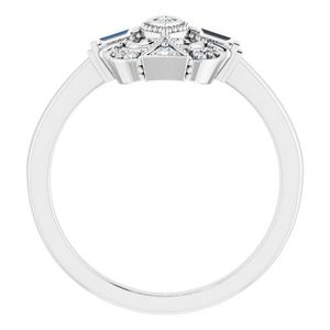 Anillo de compromiso de joyería fina de 14k de inspiración vintage con patrón geométrico, piedra tallada certificada IGI y engaste de bisel. - Product Image 2