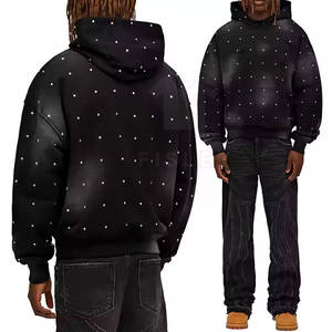 Sweat à capuche en molleton français 100% coton surdimensionné pour homme, logo personnalisable, vêtement décontracté d'hiver avec détails en strass - Product Image 5