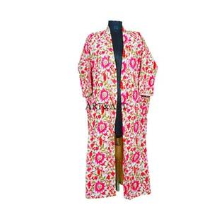 Indian Vintage Kantha Stitch Robe Quilted Cotton Kimono Night Wear <b>Dress</b> Bikini Cover Cover-<b>Up</b> Retro Style <b>Women's</b> Sleepwear - Product Image 2