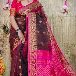 Sari RESHOM MOSLIN BENARASI, Vestido de Tela Tejida de Secado Rápido y Ecológico para Niñas, Ligero, para Bodas - Product Image 1