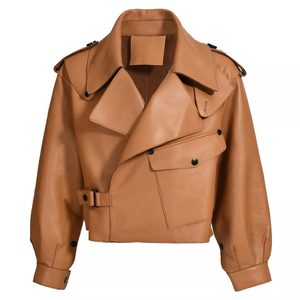 Chaqueta bomber de piel de vaca elegante al por mayor para mujer, tejido Oxford, procesado de punto, piel auténtica, forro de nailon - Product Image 6