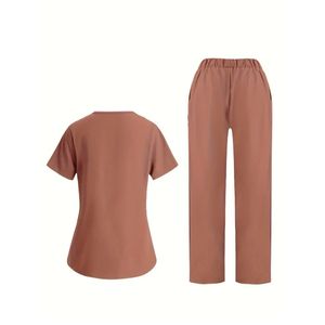 Uniforme médical de couleur pure femmes hôpital dentaire médecin travail costume à manches courtes animal de compagnie vétérinaire gommage vêtements Spa Service salopette - Product Image 6