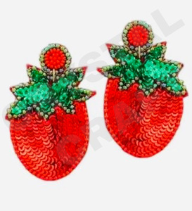 Boucles d'oreilles pendantes à paillettes cerise nouveauté perles faites à la main transfrontalières or à la mode créative pour les fêtes Style chrétien - Product Image 1