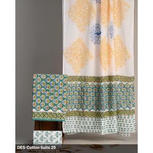 ชุดสูทผ้าฝ้ายสำหรับผู้หญิง ลายบล็อกพิมพ์ พร้อมผ้าคลุมไหล่ สไตล์ดั้งเดิมสุดหรู - Product Image 1