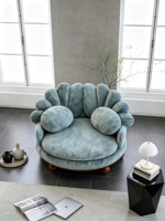 Fauteuil d'appoint créatif à pétales, revêtement en chenille, canapé, fauteuil rond, pieds en bois massif, siège de loisirs pour salon, chambre, bureau