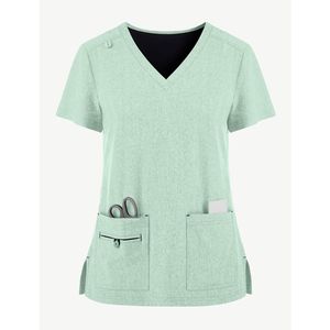 Haute exposition femmes gommage ensemble doux col en v chemise taille élastique Logo personnalisé taille hôpital médical en gros bas prix gommage ensemble - Product Image 4