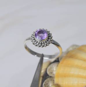 925 Sterling Silver Round Amethyst Ring Elegant Gemstone Ring February Birthstone Jewelry for Women - Product Image 3