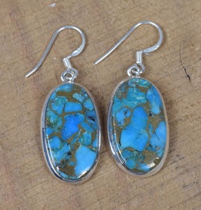 Boucles d'oreilles pour femmes Boucles d'oreilles en argent sterling massif 925 Turquoise naturelle Boucles d'oreilles en argent faites à la main Bijoux en argent massif 925 Timbre Bijoux - Product Image 2