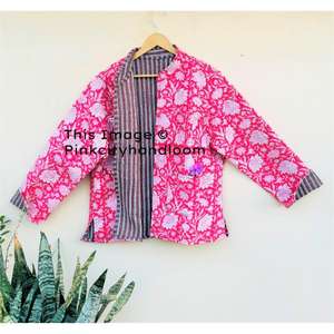 Veste matelassée à imprimé indien réversible, manteaux bohèmes pour femmes, vestes en pur coton avec fermeture à boutons - Product Image 1