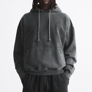 Boxy Vintage lavage à capuche hommes 100% coton surdimensionné goutte épaule Streetwear lourd pull blanc français éponge à capuche - Product Image 1