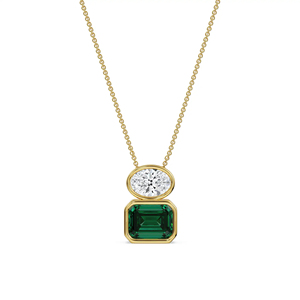 Luxury <b>Emerald</b> & Diamond <b>Pendant</b> Necklace in 18K Gold Geometric Double Stone Necklace for Women - Product Image 1