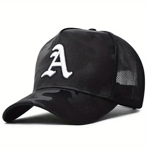 Casquette de baseball-Casquette de camionneur noire avec dos en maille légère et réglable pour les sports de plein air Chapeau décontracté en polyester respirant - Product Image 1