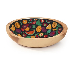 Bol en bois de manguier avec autocollant-Vaisselle de fête écologique et durable Artisanat artistique pour la maison et le restaurant - Product Image 1