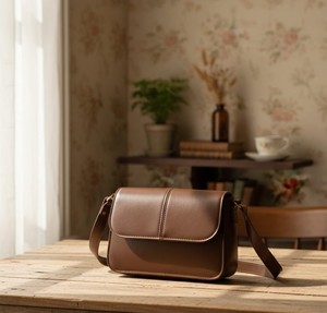 Bolso Bandolera Cruzado de Cuero Genuino Marrón para Mujer, Bolso de Hombro Minimalista con Solapa, Estilo Vintage, Resistente al Agua, para Uso Diario - Product Image 1