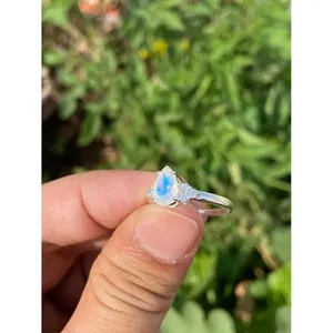925 Silver Boho Statement <b>Ring</b> with Pear Cut Moonstone Rhodium Plated Engagement Gemstone <b>Ring</b> - Product Image 6