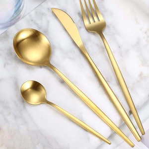 High Quality Custom Logo Metal <b>Rectangular</b> Handle Stainless Steel <b>Gold</b> Plated Luxury Hotel Wedding Cutlery Set - Product Image 3