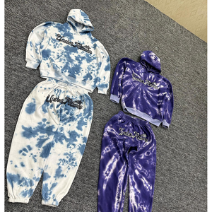 Winter Embroidery Patches <b>Zip</b>-Up Cotton Acid Wash Tracksuit Set 100% Polyester Cargo Flared Sweatpants <b>Hoodie</b> Solid Printed - Product Image 4